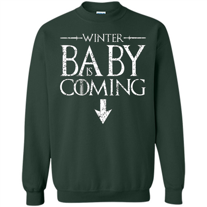 Funny Humor Maternity T-shirt Winter Baby is Coming Forest Green