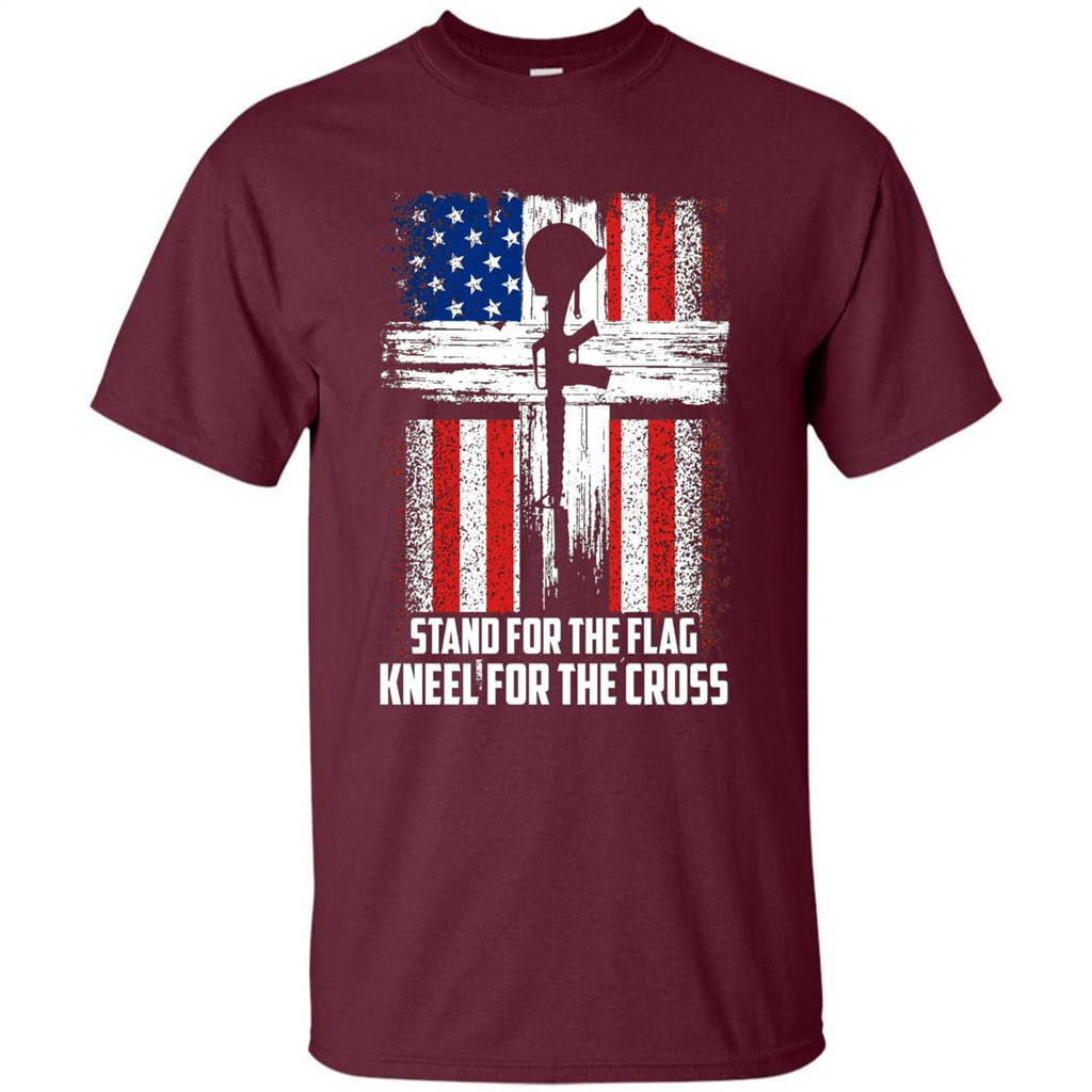 Military T-shirt Stand For The Flag Kneel For The Cross T-Shirt Maroon