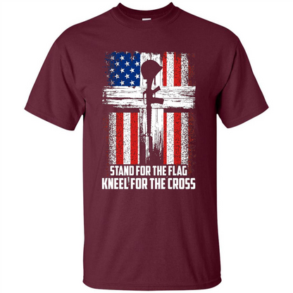 Military T-shirt Stand For The Flag Kneel For The Cross T-Shirt Maroon