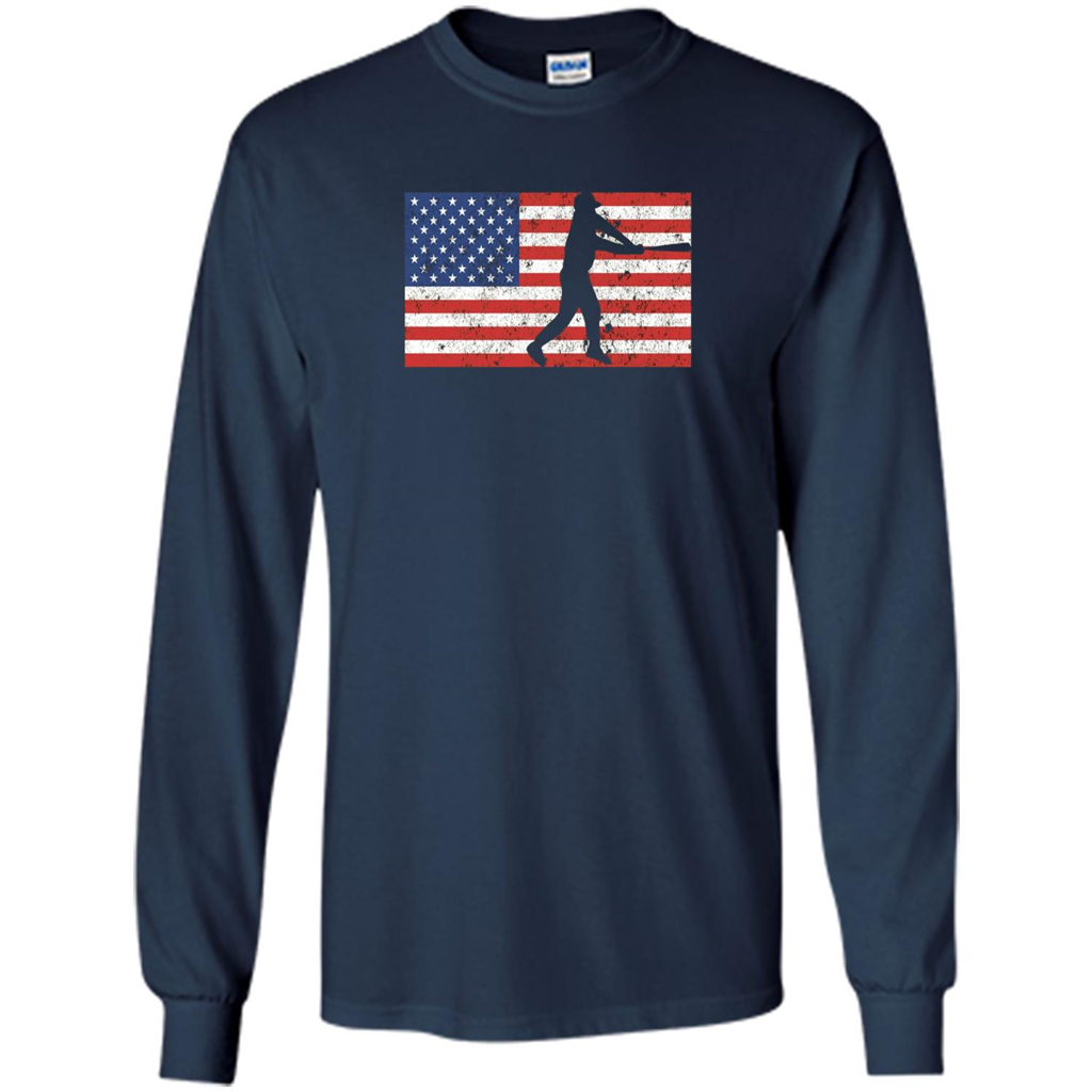 Funny Baseball Player American Flag T-shirt Navy
