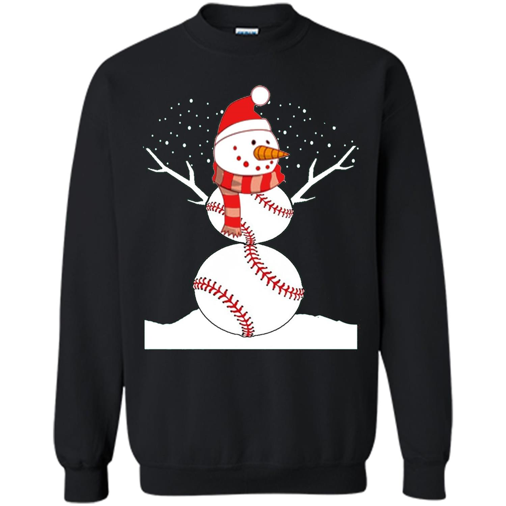 Cute Baseball Snowman Christmas T-Shirt Black