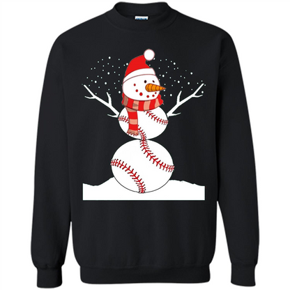 Cute Baseball Snowman Christmas T-Shirt Black