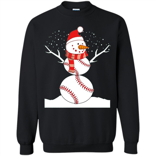 Cute Baseball Snowman Christmas T-Shirt Black