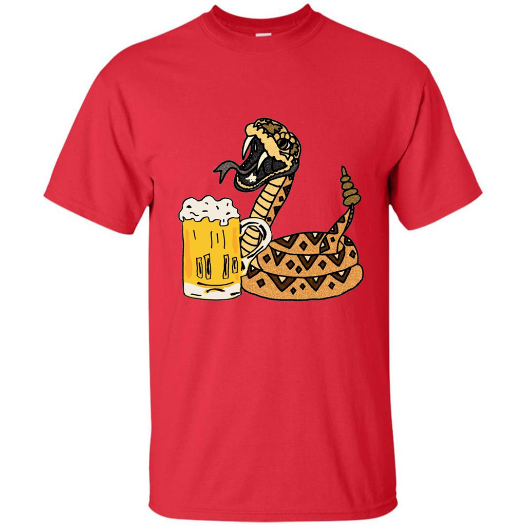 Smiletodaytees Funny Rattlesnake Drinking Beer T-shirt Red