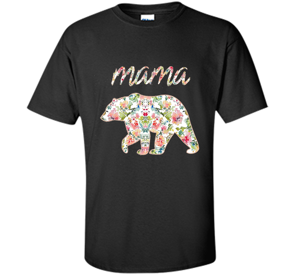 Mama Bear Floral Tee, Mom Graphic T-Shirt, Matching Family shirt Black