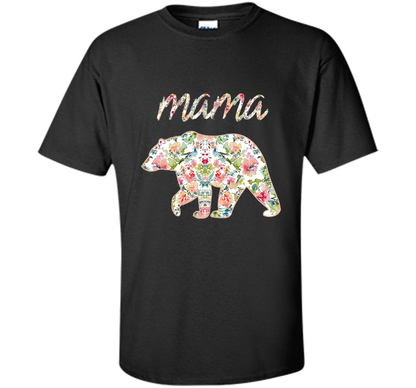 Mama Bear Floral Tee, Mom Graphic T-Shirt, Matching Family shirt Black