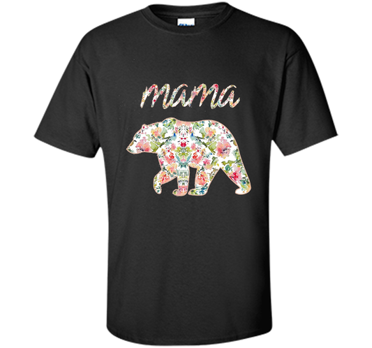 Mama Bear Floral Tee, Mom Graphic T-Shirt, Matching Family shirt Black