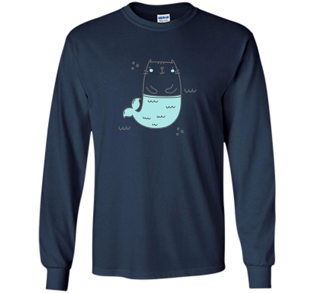 MerKitty Mermaid Cat Girls Shirt Blue shirt Navy