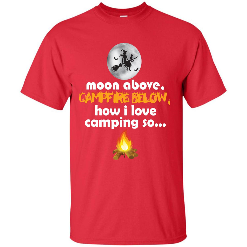 Halloween T-shirt Moon Above Campfire Below T-shirt Red
