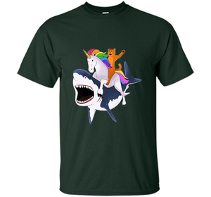 Cat Riding Unicorn Riding Shark T-shirt