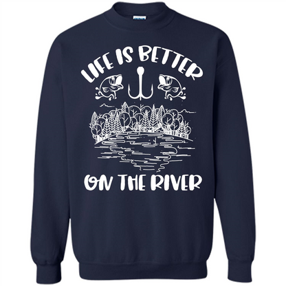 Fishing Fisherman T-shirt Life Is Better On The River Tshirt Navy