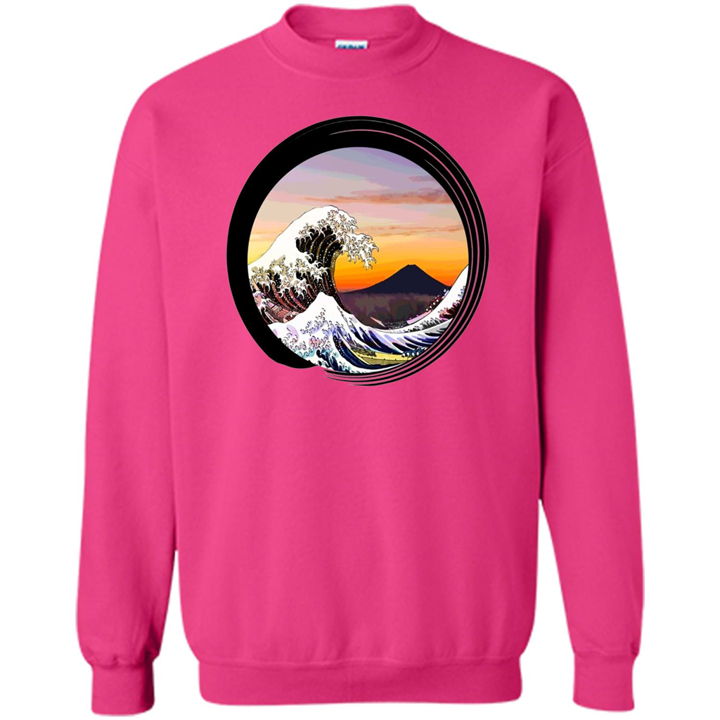 Classic Japanese Zen Art T-shirt, Kanagawa Great Wave Enso Heliconia