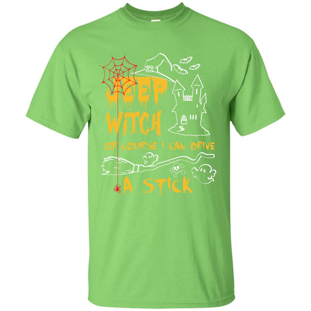 Halloween T-shirt Jeep Witch Of Course I Can Drive A Stick T-shirt Lime