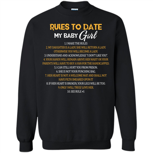 Fathers Day T-shirt Rules To Date My Baby Girl Black