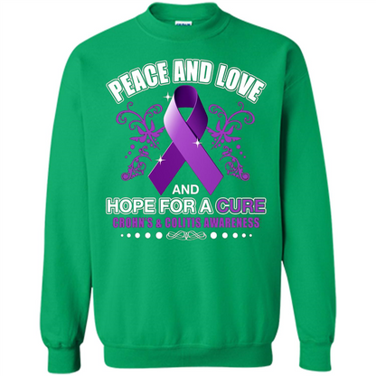 Peace And Love And Hope For A Cure Crohn's and Colitis Awareness T-shirt Irish Green