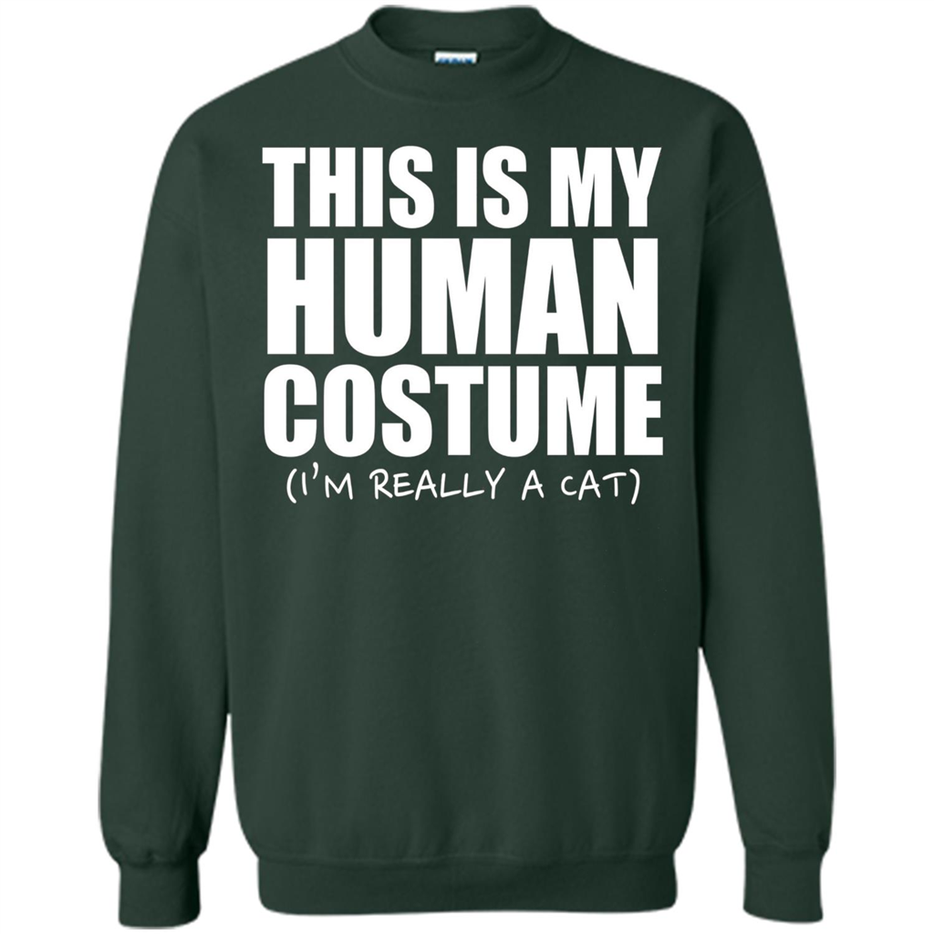 This Is My Human Costume I'm Really A Cat Halloween T-Shirt Forest Green