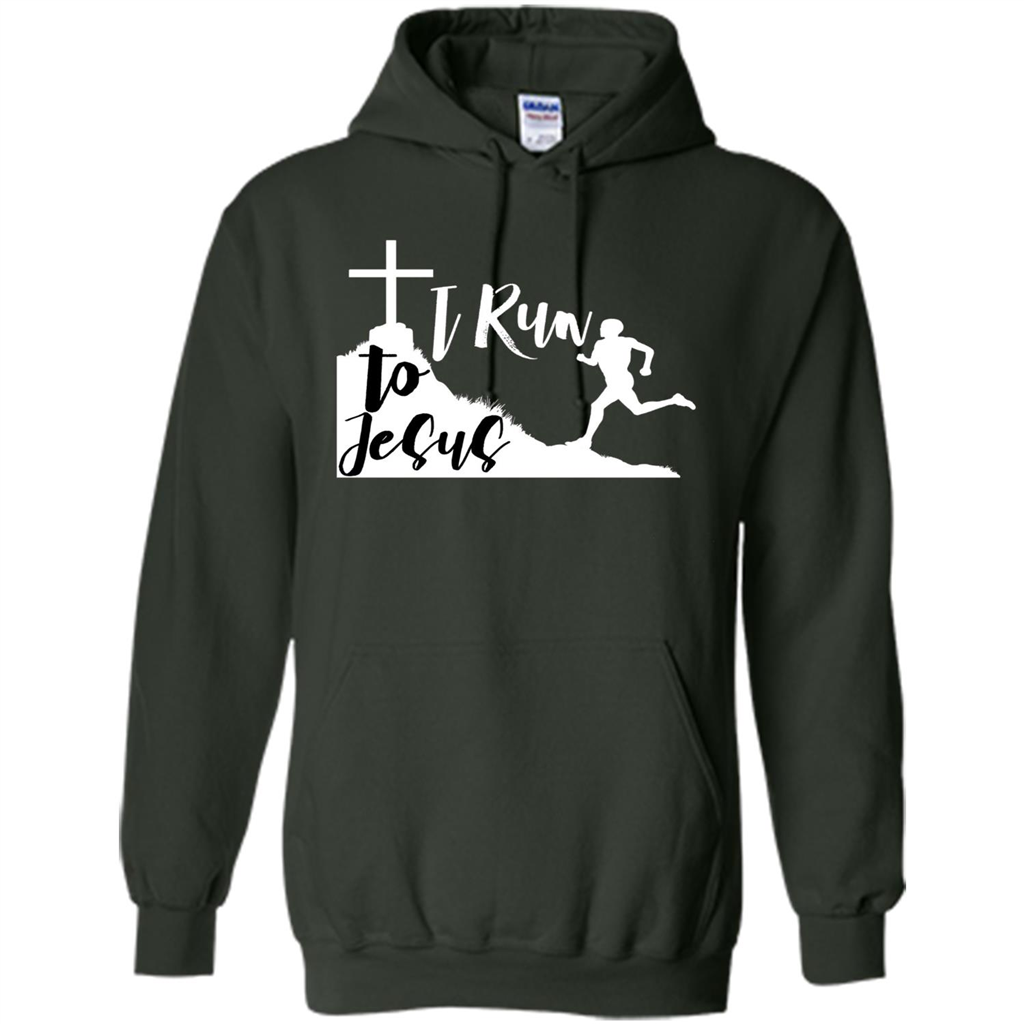 Christian T-shirt I Run To Jesus Forest Green