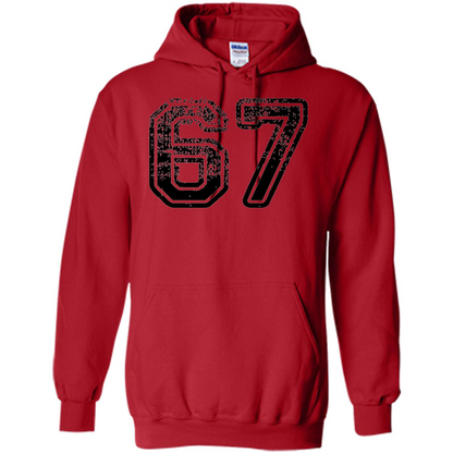 Number 67 T-shirt - Grungy Sports Team T-shirt Red