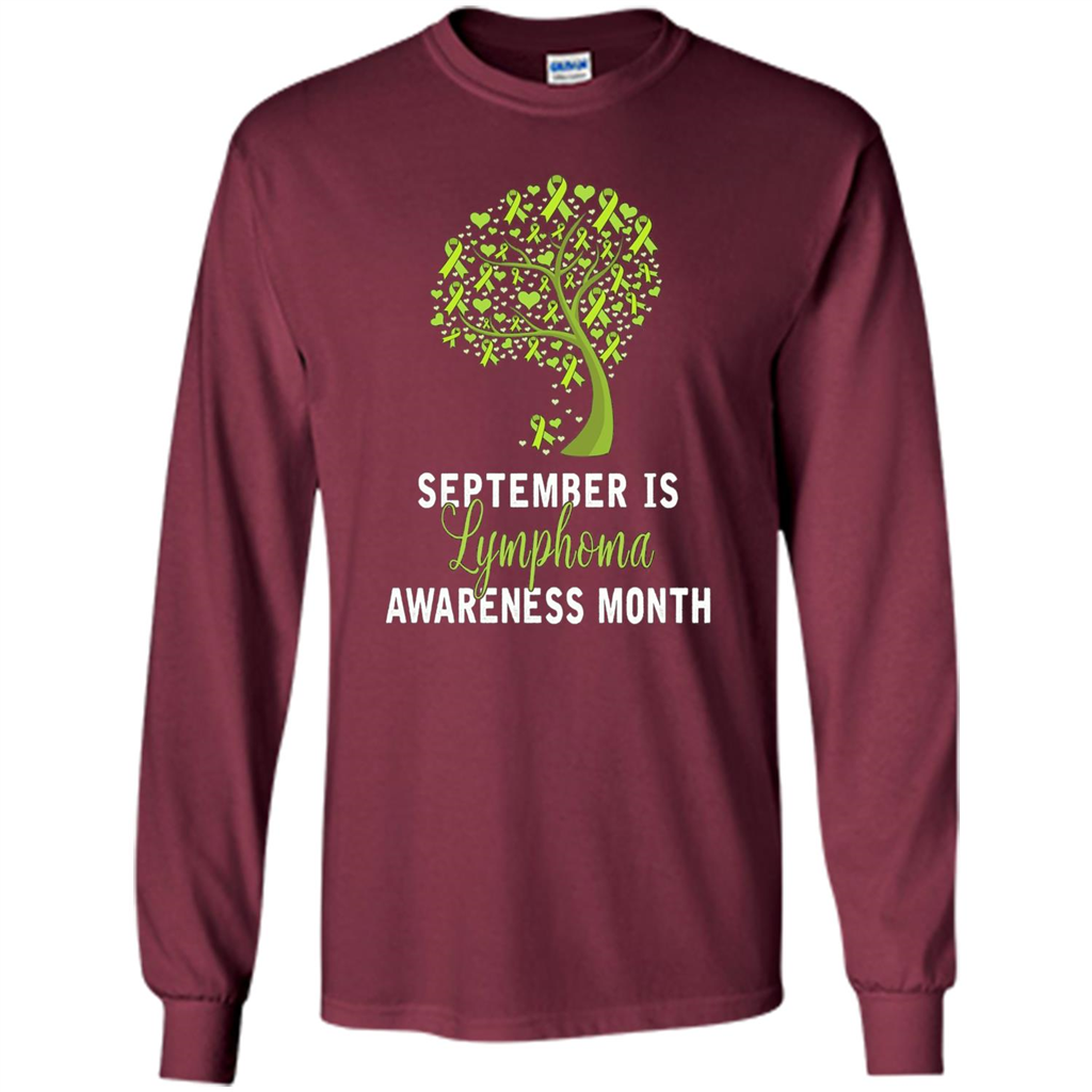 Lime Green Ribbon Lymphoma Awareness Month T-shirt Maroon