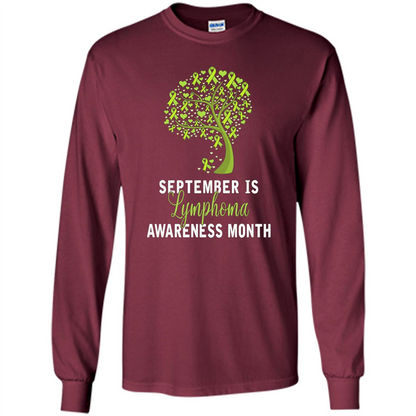 Lime Green Ribbon Lymphoma Awareness Month T-shirt Maroon