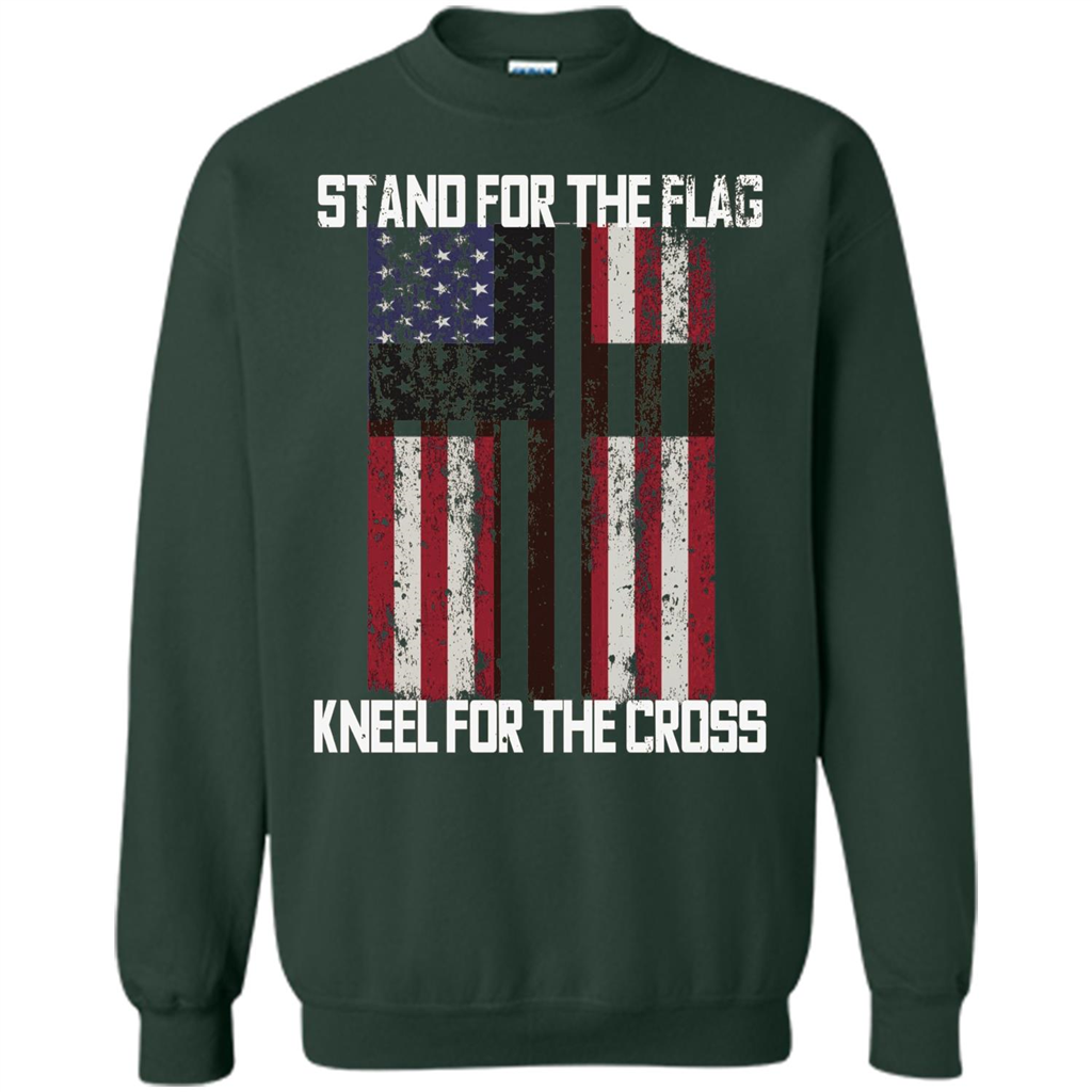American T-shirt Stand For The Flag Kneel For The Cross Forest Green