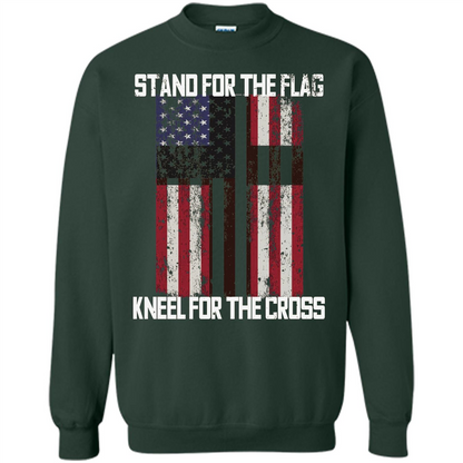 American T-shirt Stand For The Flag Kneel For The Cross Forest Green