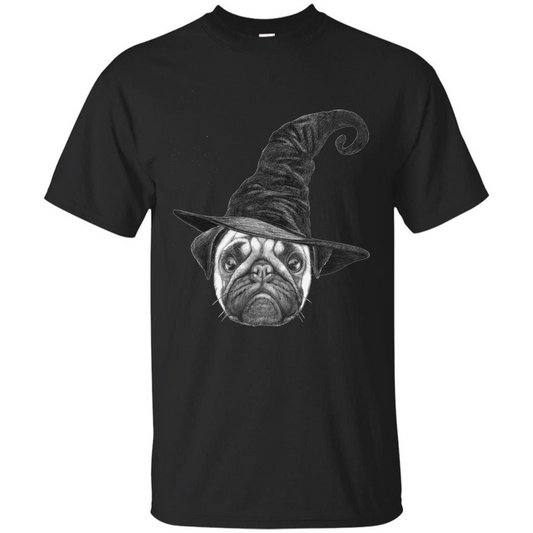 Pug Lover T-shirt Pug In Witch Hat Halloween T-Shirt Black