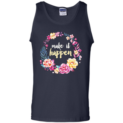 Make It Happen T-shirt Floral Wreath Script Typography T-shirt Navy