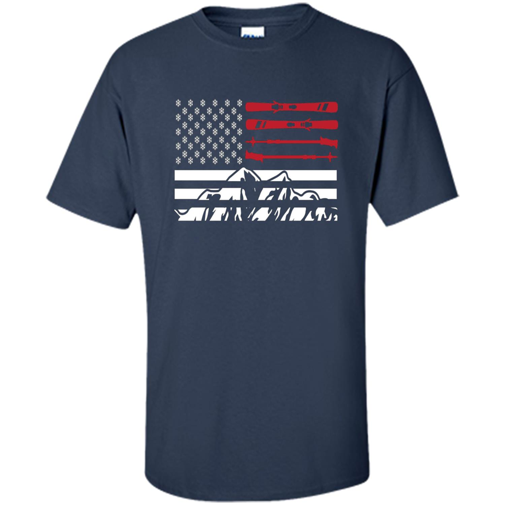 Skiing American Flag T-Shirt Navy