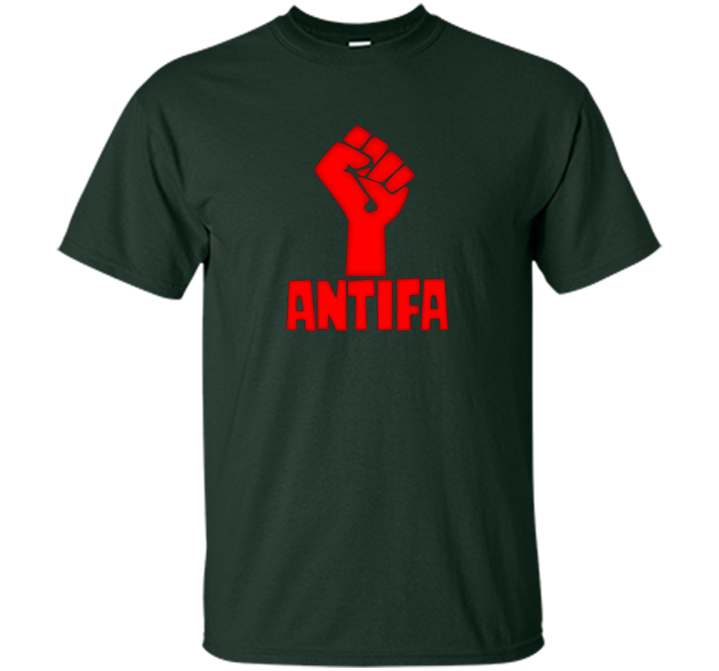 AntiFa Fist On Black T-shirt Forest Green