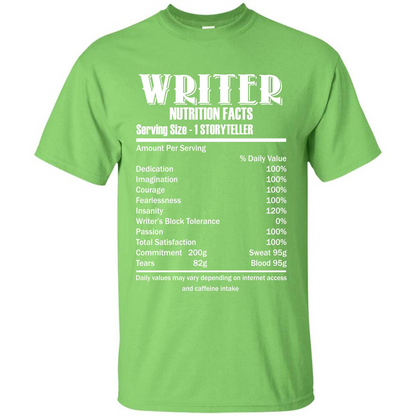 Writer Nutrition Facts Serving Size T-shirt Lime