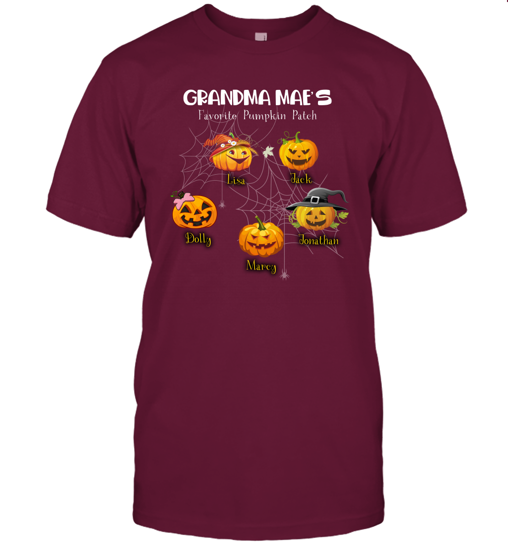 Grandma mae's favorite pumpkin patch Halloween Custom T-Shirt T-Shirt Maroon