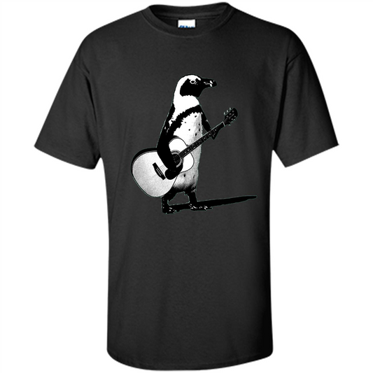 Funny Penguin T-shirt Penguin Plays Guitar Black