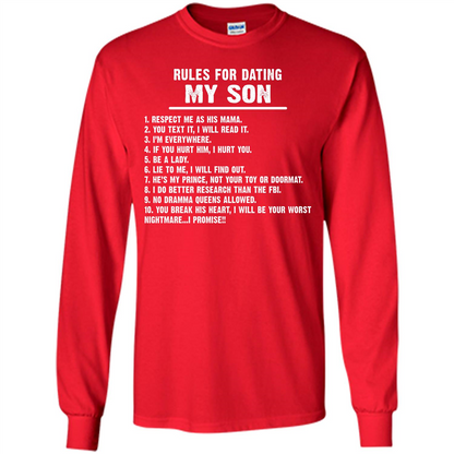 Parents T-shirt Rules For Dating My Son T-shirt Red
