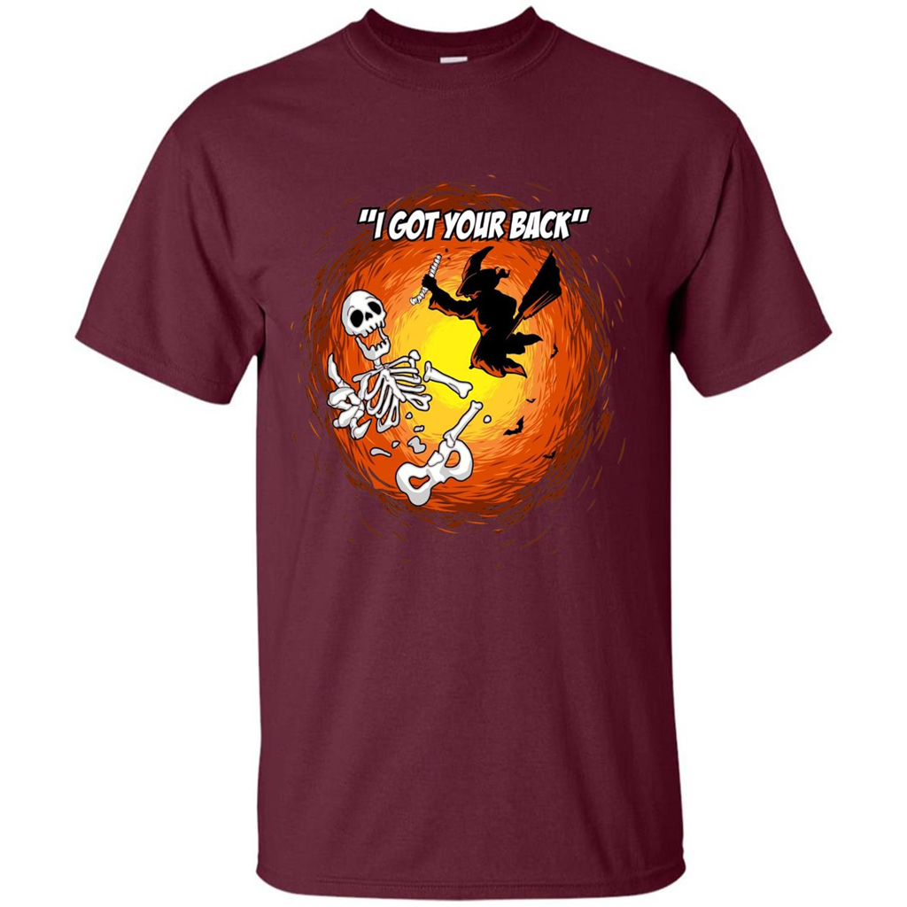 Funny Witch Skeleton Halloween 2017 I Got Your Back T-shirt Maroon