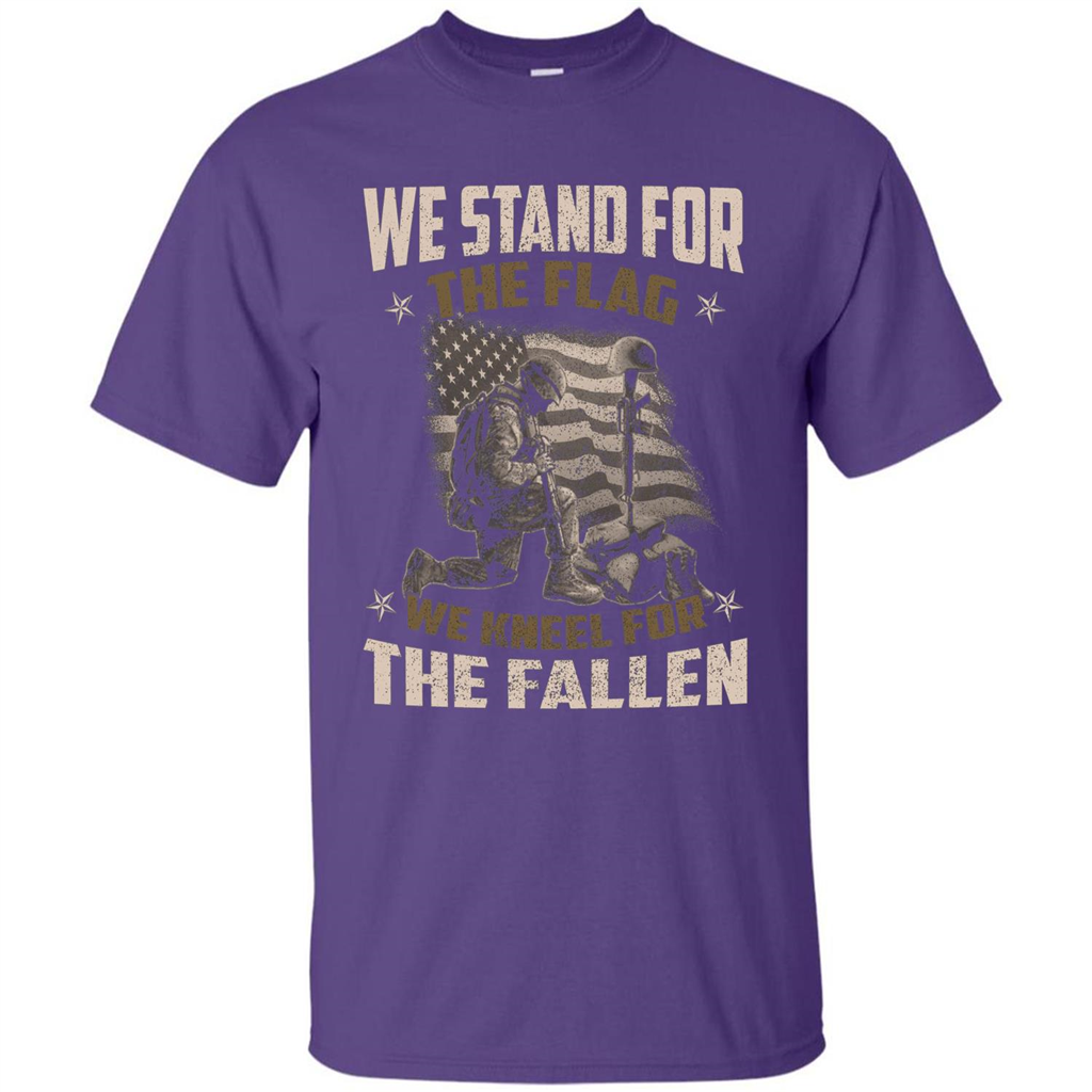 Military T-Shirt We Stand For The Flag We Kneel For The Fallen Purple