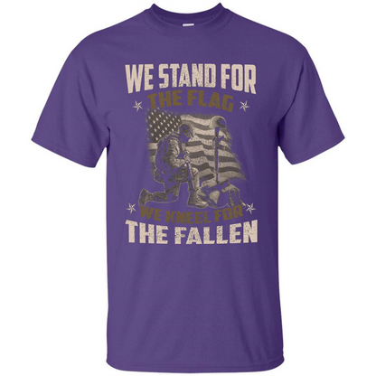 Military T-Shirt We Stand For The Flag We Kneel For The Fallen Purple