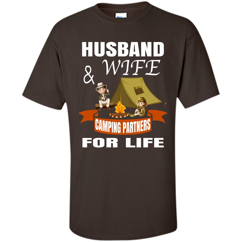 Camping Family T-shirt Husband And Wife Camping Partners For LIfe Dark Chocolate