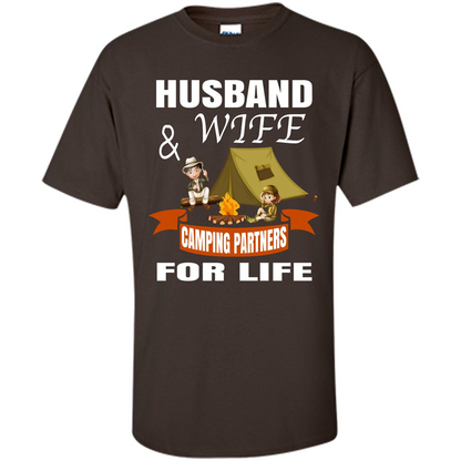 Camping Family T-shirt Husband And Wife Camping Partners For LIfe Dark Chocolate