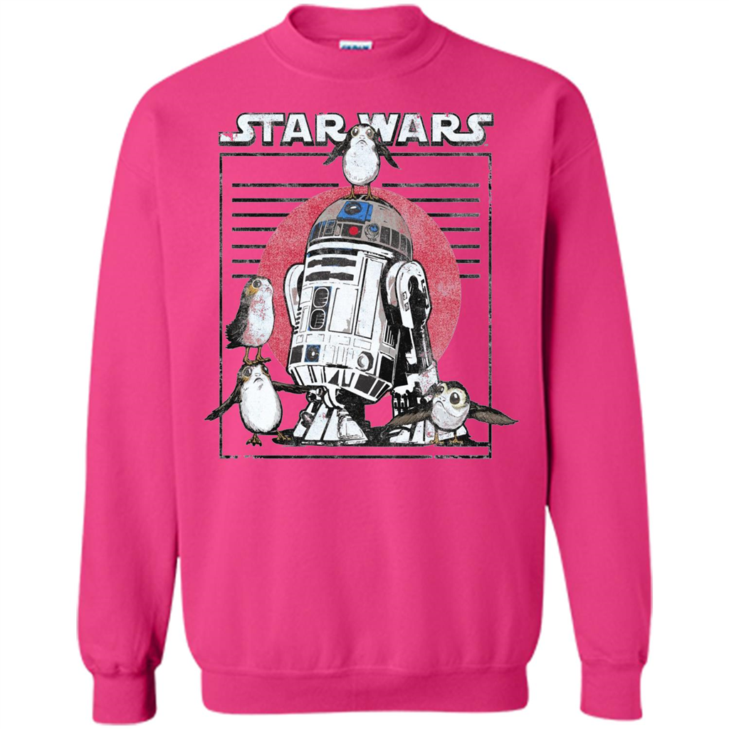 Movie T-shirt Last Jedi Flock Of Porgs Surround R2-D2 T-shirt Heliconia