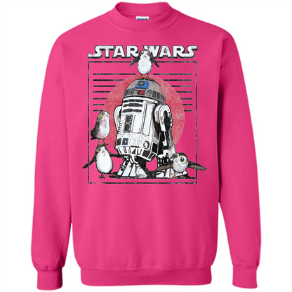 Movie T-shirt Last Jedi Flock Of Porgs Surround R2-D2 T-shirt Heliconia