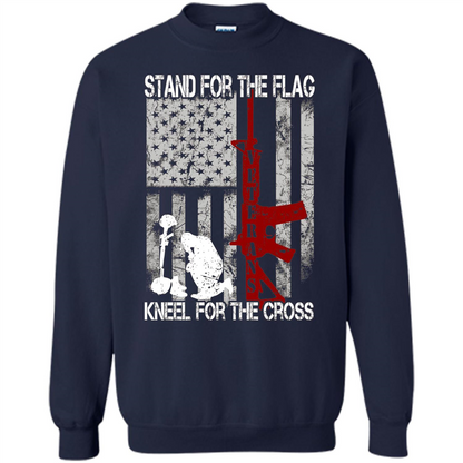 Mens Stand for the flag Kneel for the cross T Shirt Navy