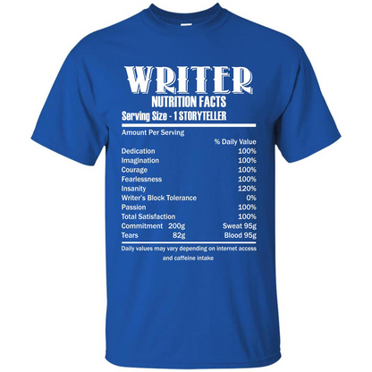 Writer Nutrition Facts Serving Size T-shirt Royal