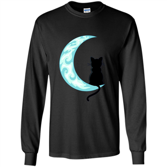 Black Cat Mom Crescent Moon T-shirt Black
