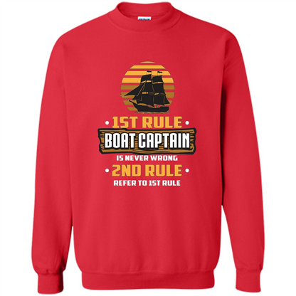 Funny Boat Captain Rules T-shirt Boat Captain Is Never Wrong Red