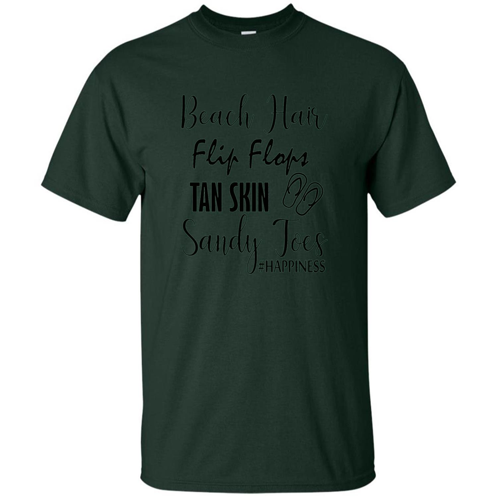 Summer Tshirt Beach Hair Flip Flops Tan Skin Sandy Toes Happiness Forest Green