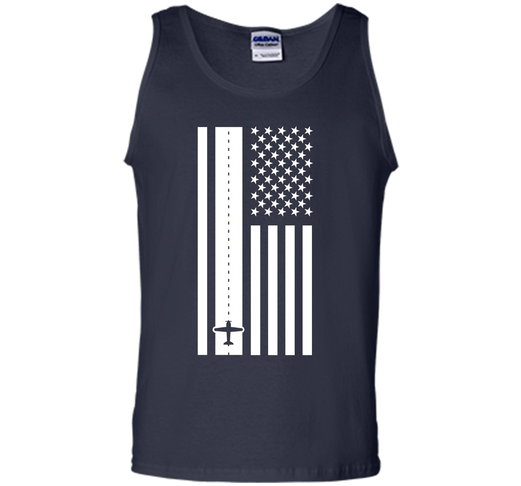 Patriotic American Flag Runway Pilot T-shirt Navy