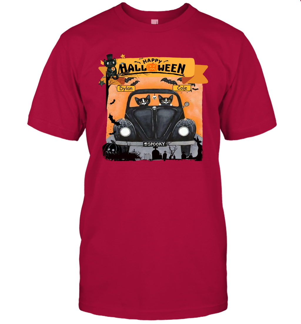 Happy Halloween Couple Cats Friends ( Customized Name ) T-Shirt T-Shirt Cardinal