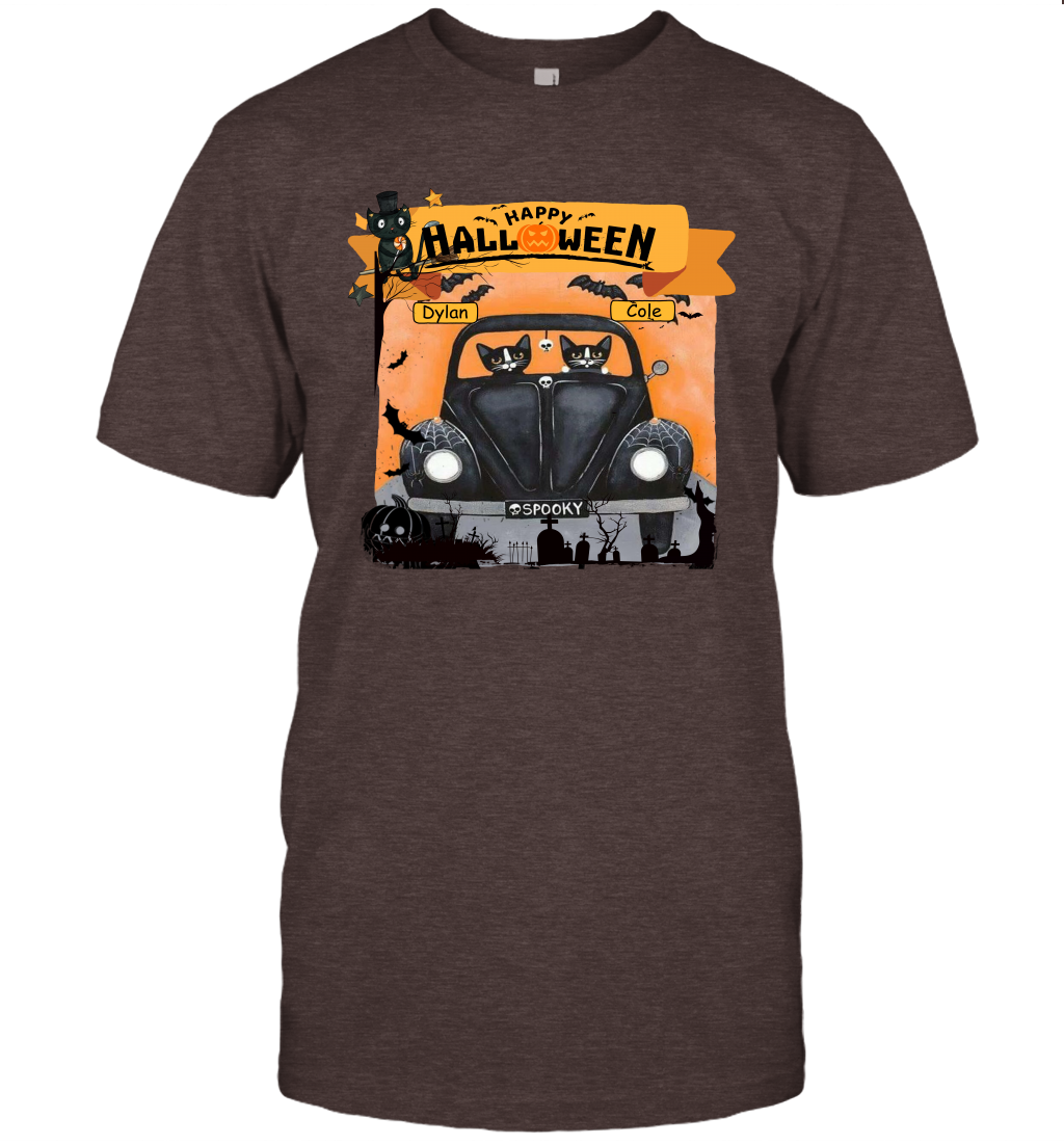 Happy Halloween Couple Cats Friends ( Customized Name ) T-Shirt T-Shirt Dark Chocolate