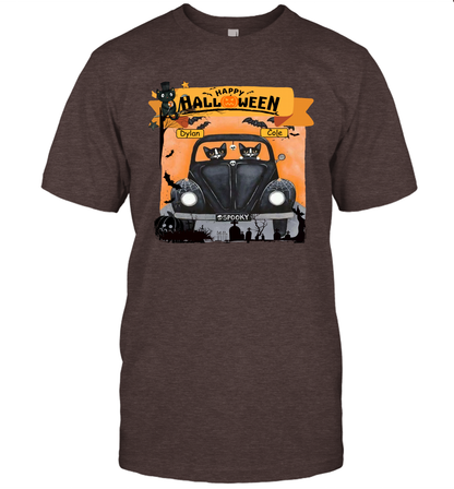 Happy Halloween Couple Cats Friends ( Customized Name ) T-Shirt T-Shirt Dark Chocolate